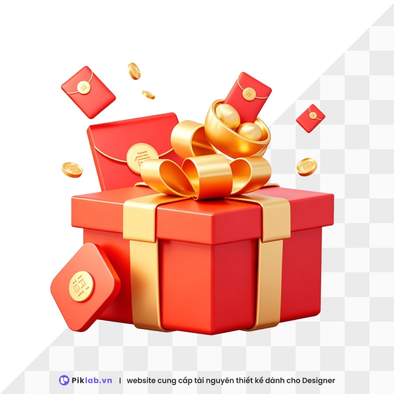 Design resource lucky red envelope gift box happy new year tet holiday isolated on transparent hộp quà đỏ lì xì may mắn PNG tết